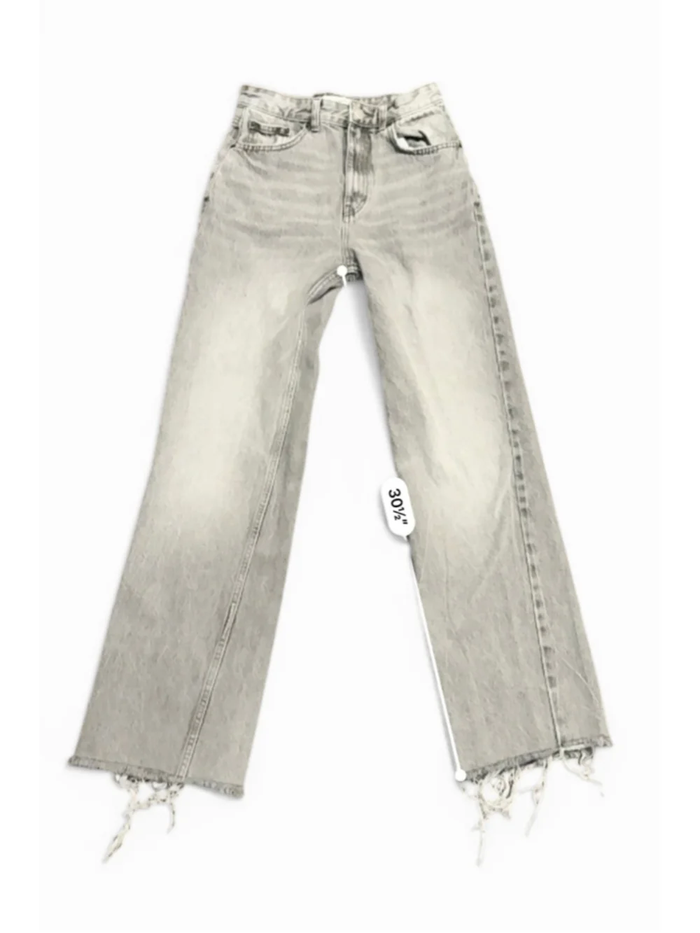 Pull & Bear Women's Acid Wash Gray Straight Leg Raw Hem High Rise Sz 2 - Picture 6 of 10